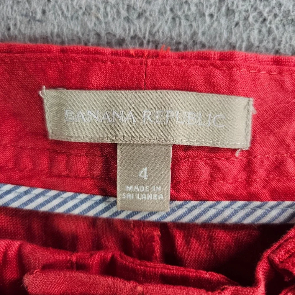 Banana Republic Red 100% Linen Straight Leg Tie Waist Pants Womens 4 High Rise - Picture 3 of 10